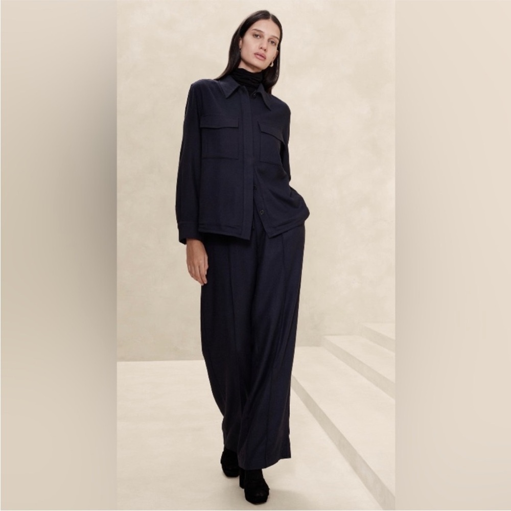 NWT! Banana Republic Navy Blue Arama Italian Flannel Wide-Leg Pant 817830 📷4️⃣